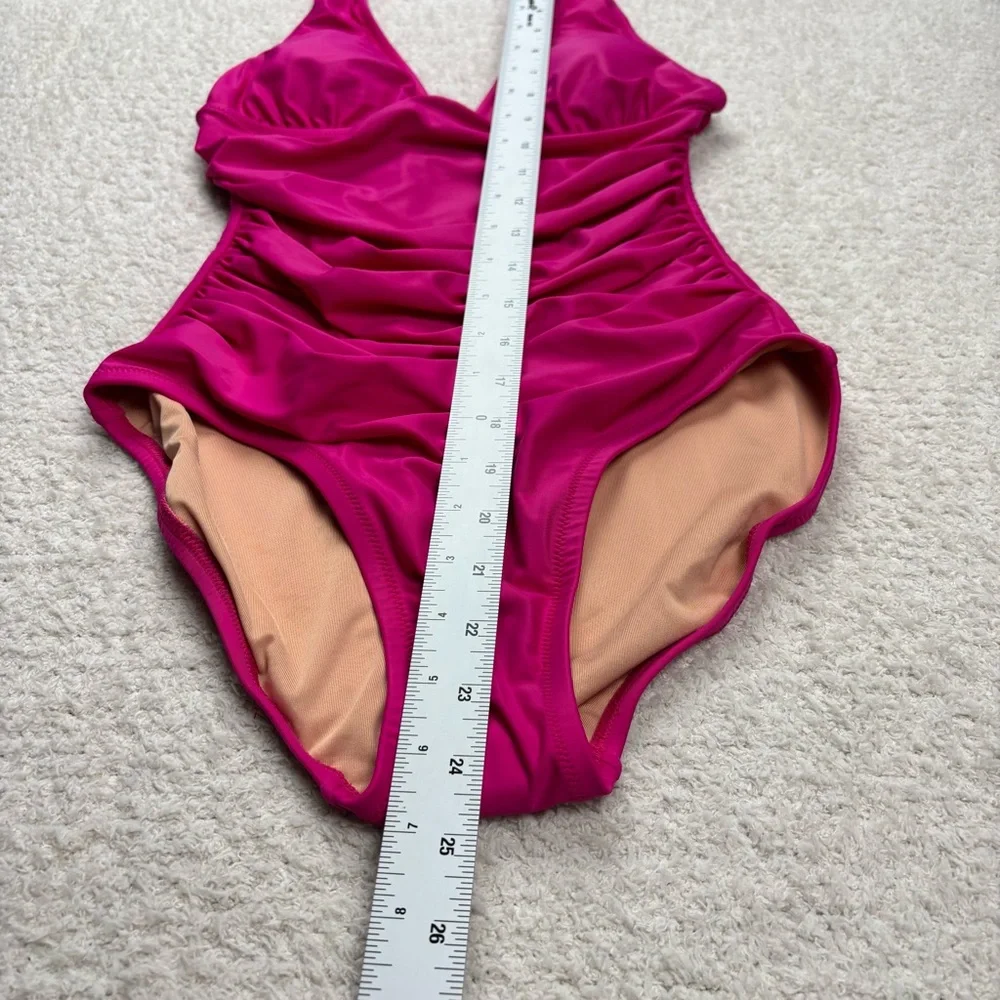 J. Crew Swimsuit Womens 2 Fuchsia Pink Ruched V-Neck One Piece‎ Swim Beach Vacay